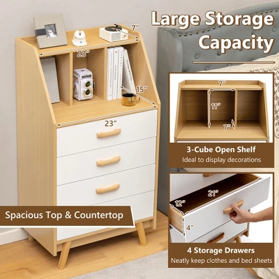 Costway 3-Cube Chest Of Drawers Storage Organizer 4-Drawer Dresser With Countertop - Image 5