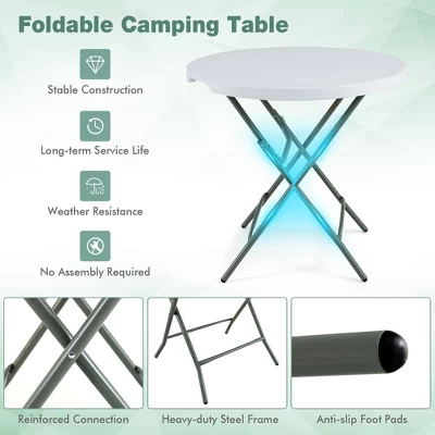 Costway 32'' Round Folding Table Portable & Lightweight Table For Indoor & Outdoor Use White - Image 6