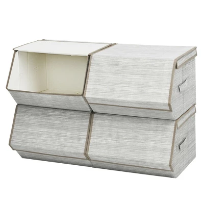 Costway Stackable Large Bins Cubes W/Lids Storage Organizers W/Linen&Oxford Fabric 4 Sets - Image 9