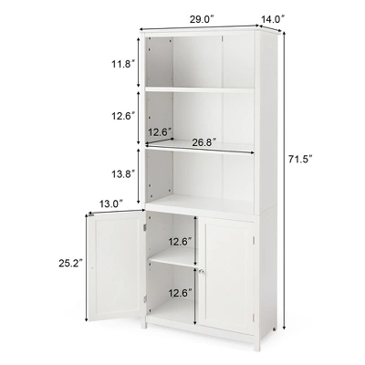 Costway Bookcase Shelving Storage Wooden Cabinet Unit Standing Display Bookcase W/Doors - Image 3