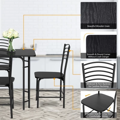 5 Pcs Modern Dining Table Set 4 Chairs Steel Frame Home Kitchen Furniture Black - Image 6