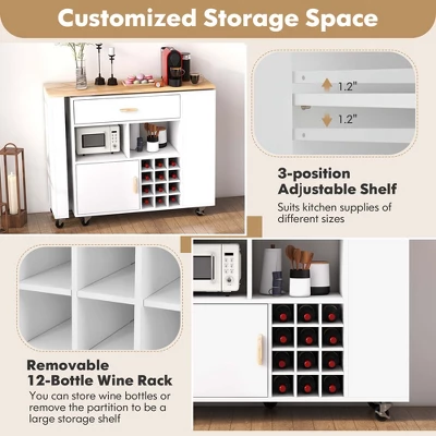 Costway Reversible Folding Kitchen Island Cart Utility Storage Trolley Wine Rack Shelves - Image 6