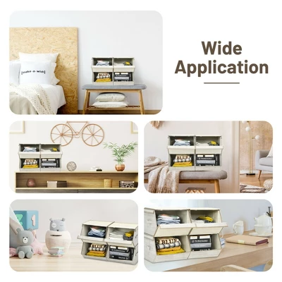 Costway Stackable Large Bins Cubes W/Lids Storage Organizers W/Linen&Oxford Fabric 4 Sets - Image 5