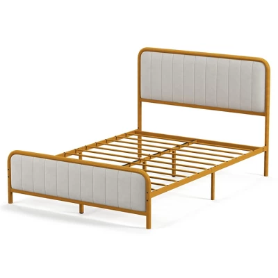 Costway Full Gold Metal Bed Frame Upholstered Platform Bed With Velvet Headboard - Image 10
