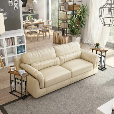 Costway Industrial End Side Table Mesh Magazine Holder Nightstand Rustic Brown - Image 4