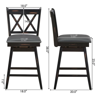 Costway Set Of 2/4 Barstools Swivel Counter Height Chairs W/Rubber Wood Legs Black/White - Image 3