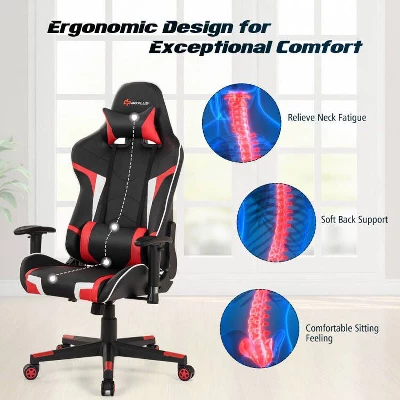 Costway Gaming Desk & Chair Set Z-Shaped Racing Style Desk With Massage Swivel Gaming Chair - Image 8