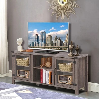 Costway TV Stand Entertainment Center For TV's Up To 65'' W/ Storage Cabinets Deep Taupe - Image 2