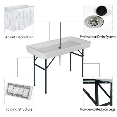 Costway 4 Foot Party Ice Folding Table Plastic With Matching Skirt White - Image 7