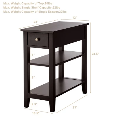 Costway 2 PCS 3Tier Nightstand Bedside Side End Table W/Double Shelves Brown - Image 2