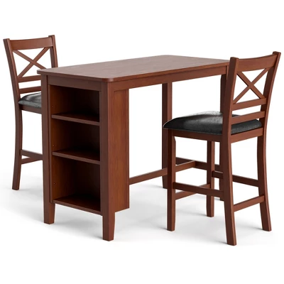 Costway 3PCS Pub Dining Table Set W/ Storage Shelves&2 Upholstered Chairs Walnut - Image 8