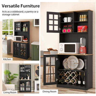 Costway 72'' Freestanding Pantry Cabinet Kitchen Buffet Sideboard Hutch With 3 Doors Black/White - Image 8