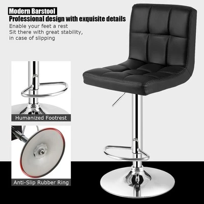 Costway Adjustable Swivel Bar Stool Counter Height Bar Chair PU Leather W/ Back Black - Image 6