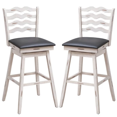 Costway Set Of 2 Swivel Bar Stools Bar Height Upholstered Faux Leather Dining Chairs - Image 9