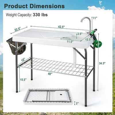 Costway Folding Fish Cleaning Table Portable Camping Table With Faucet Hose Grid Rack - Image 8