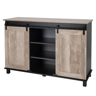 Costway Kitchen Buffet Storage Cabinet Sideboard W/ Sliding Barn Doors Adjustable Shelf - Image 8