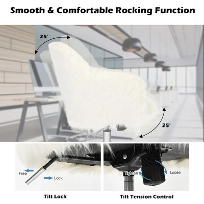 Costway Synthetic Swivel Office Chair Adjustable Task Chair Fluffy Vanity Chair - Image 5
