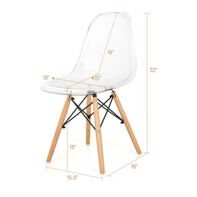 Set Of 4 Dining Chairs Modern Plastic Shell Side Chair W/ Clear Seat & Wood Legs - Image 3