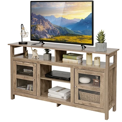 Costway 58'' TV Stand Entertainment Console Center W/ 2 Cabinets Up To 65'' GreyBlackWalnut - Image 10