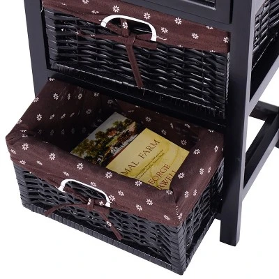 Costway Set OF 2 Night Stand 3 Tier 1 Drawer Bedside End Table Organizer Wood W/2 Basket - Image 8