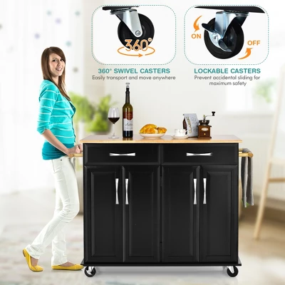 Costway 4-Door Rolling Kitchen Island Cart Buffet Cabinet W/ Towel Racks Drawers WhiteBlack - Image 6