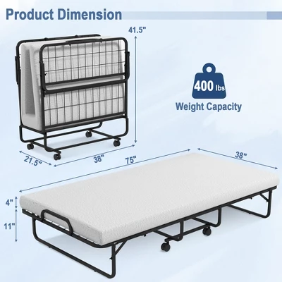 Costway Heavy Duty Foldable Bed Metal Guest Bed Daybed W/ 4 Inch Mattress Memory Foam - Image 2