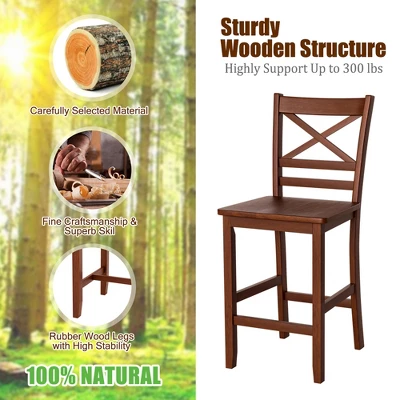Costway Set Of 2 Bar Stools 24'' Counter Height Chairs W/ Rubber Wood Legs Walnut - Image 6