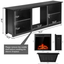 Costway 70'' 2-Tier TV Fireplace Stand W/22.5'' Electric Fireplace Up To 75''