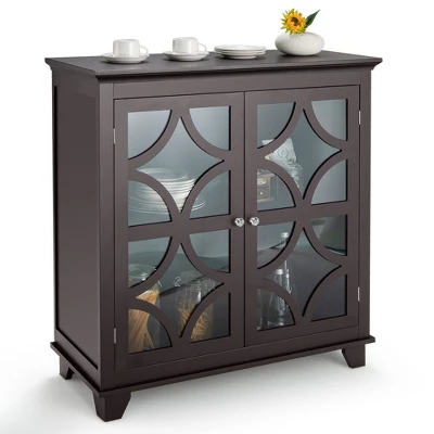 Costway Kitchen Storage Cabinet Buffet Sideboard W/ Glass Doors & Adjustable Shelf - Image 10