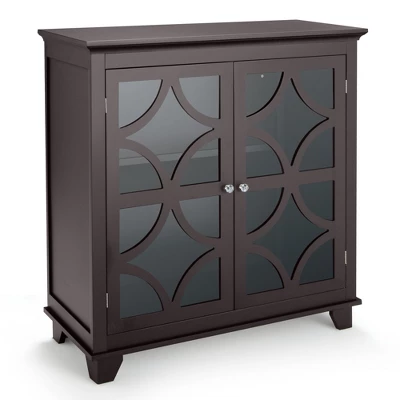 Costway Kitchen Storage Cabinet Buffet Sideboard W/ Glass Doors & Adjustable Shelf - Image 9