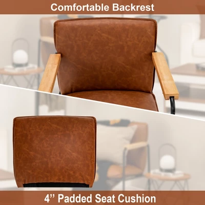 Costway Modern Accent Chair Arm Chair PU Leather W/Rubber Wood Armrest For Living Room - Image 7
