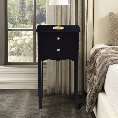 Costway Side Table End Accent Table Night Stand W/ 2 Drawers Furniture Black - Image 2