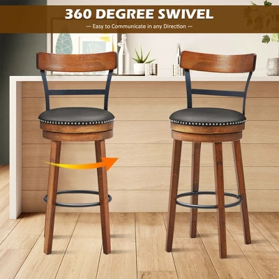 Costway 30.5'' BarStool Swivel Pub Height Kitchen Dining Bar Chair With Rubber Wood Legs - Image 5