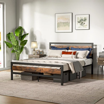 Costway Full/Queen Industrial Metal Platform Bed Frame Rustic Headboard Mattress Foundation - Image 11