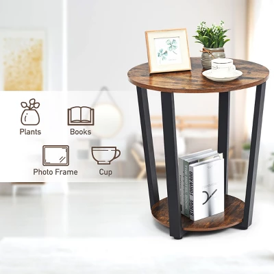 Costway Industrial End Table Metal Frame W/ Storage Shelf - Image 4