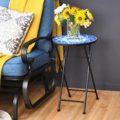 Costway Folding Mosaic Side Table Accent Table Bistro End Table