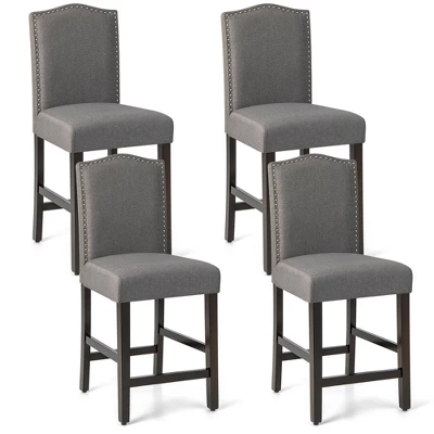 Costway Set Of 4 Upholstered Bar Stools 25'' Bar Height Chairs With Rubber Wood Legs Beige - Image 11