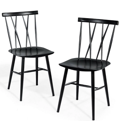 Costway Set Of 2 Dining Side Chairs Chairs Armless Cross Back Kitchen Bistro Caf - Image 4