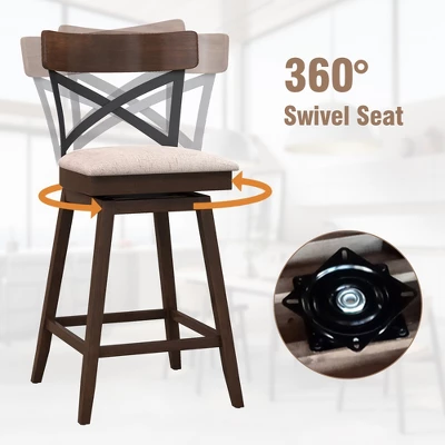 Costway Set Of 4 Wooden Swivel Bar Stools Upholstered Counter Height Dining Chairs - Image 5