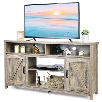 Costway 59'' TV Stand Media Center Console Cabinet W/ Barn Door For TV's 65'' NaturalBlackCoffee - Image 12