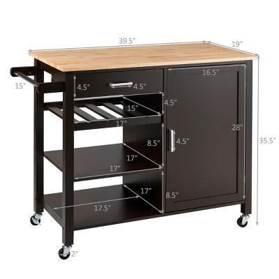 Costway 4-Tier Wood Kitchen Island Trolley Cart Storage Cabinet Brown