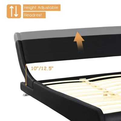 Costway Full Faux Leather Upholstered Platform Bed Adjustable Headboard Black - Image 5