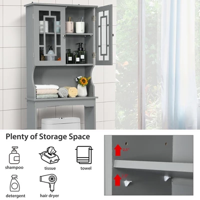 Costway Over The Toilet Bathroom Spacesaver Organizer W/ Adjustable Shelf & Doors Grey - Image 4