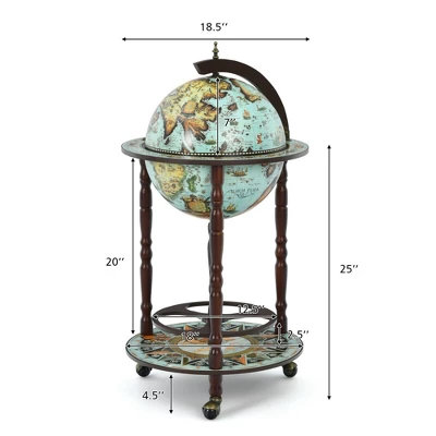 Costway 17'' Globe Wine Kitchen Stand 16th Century Italian Map Liquor Bottle Shelf Cart - Image 2