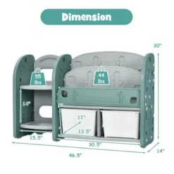 Costway Kids Toy Storage Organizer W/ 2-Tier Bookshelf & Plastic Bins