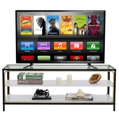 Costway 3-Tier TV Stand Entertainment Center For TV's Up To 50'' W/ Tempered Glass Top - Image 8