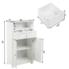 Costway Bathroom Floor Cabinet Wooden Storage Organizer Side Cabinet W/2 Drawer 2 Doors