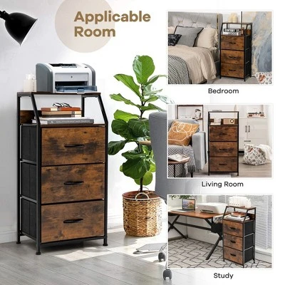 Costway 3 Drawer Dresser W/ Wood Top Sturdy Steel Frame Storage Organizer Dresser - Image 5