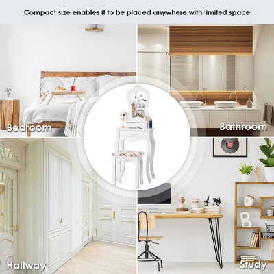 Costway White Vanity Jewelry Makeup Dressing Table Stool Drawer - Image 5