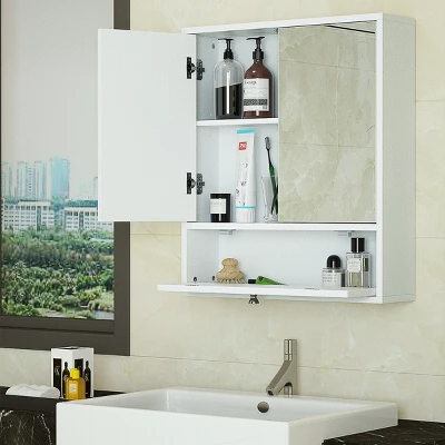 Costway Bathroom Cabinet Medicine Cabinet Double Mirror Door Wall Mount Storage Wood Shelf White - Image 2